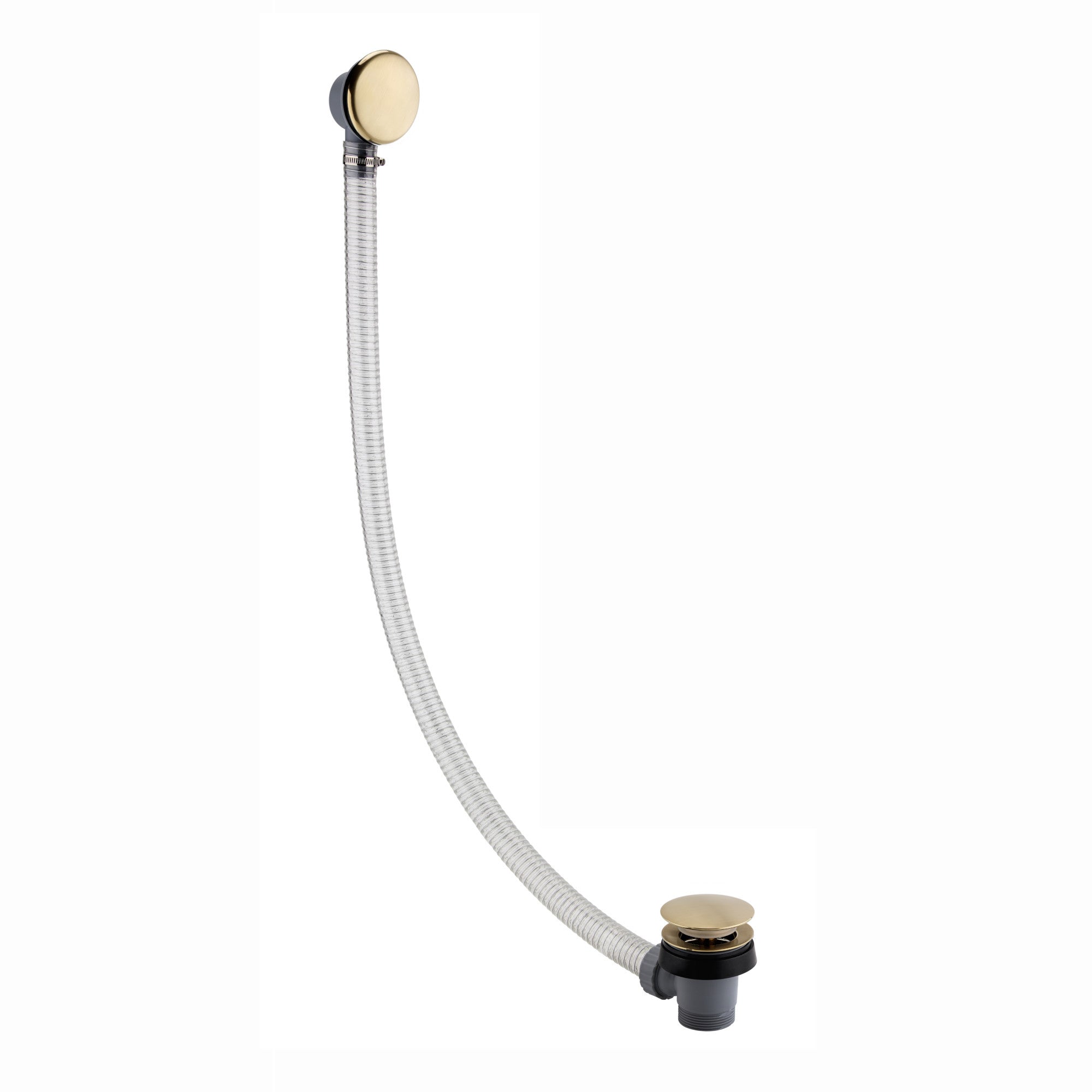 Easy clean cut to size pipe bath sprung waste & overflow (bath thickness 5-15mm) - brushed brass